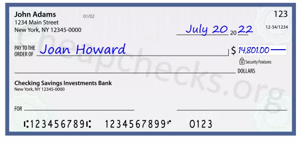 14801.00 dollars written on a check