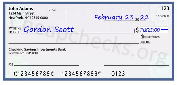 14820.00 dollars written on a check