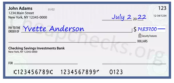 14837.00 dollars written on a check