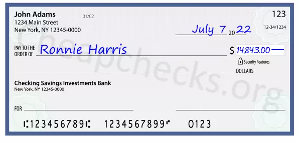 14843.00 dollars written on a check