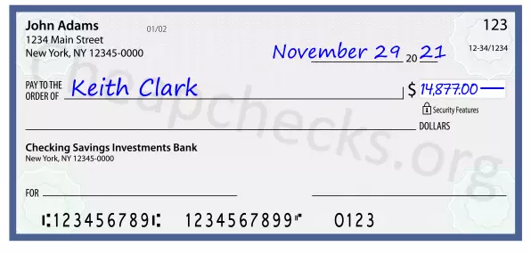 14877.00 dollars written on a check