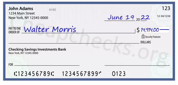 14914.00 dollars written on a check