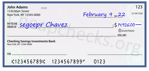 14926.00 dollars written on a check