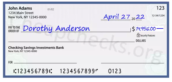 14956.00 dollars written on a check