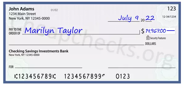 14967.00 dollars written on a check