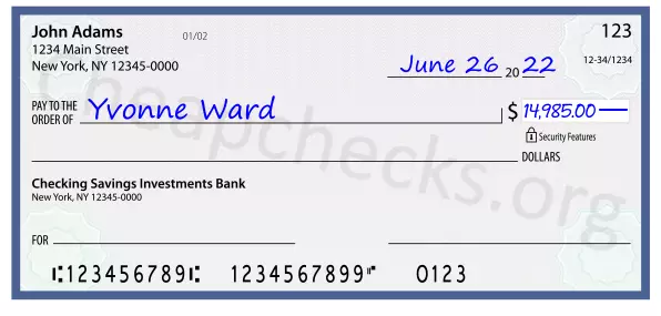 14985.00 dollars written on a check