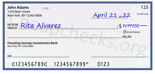 14997.00 dollars written on a check