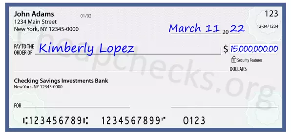 15000000.00 dollars written on a check