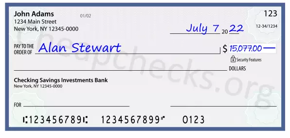 15077.00 dollars written on a check