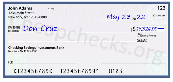15326.00 dollars written on a check