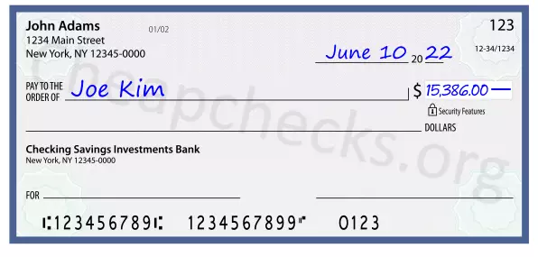 15386.00 dollars written on a check