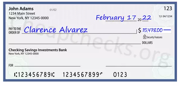 15478.00 dollars written on a check