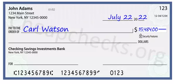 15484.00 dollars written on a check