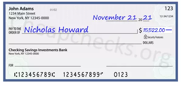 15522.00 dollars written on a check