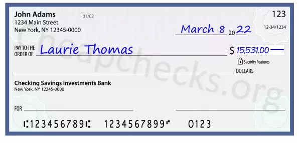 15531.00 dollars written on a check