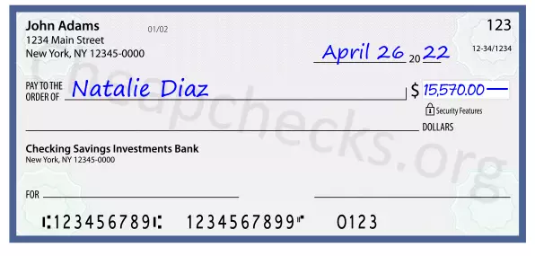15570.00 dollars written on a check