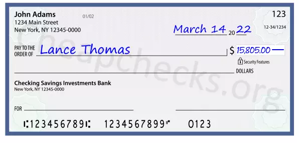 15805.00 dollars written on a check