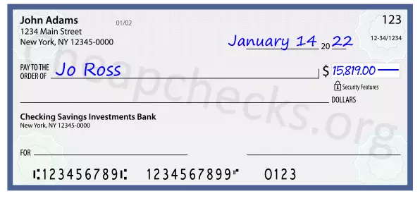 15819.00 dollars written on a check