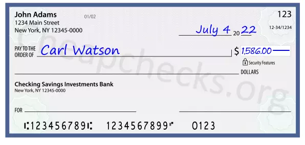 1586.00 dollars written on a check