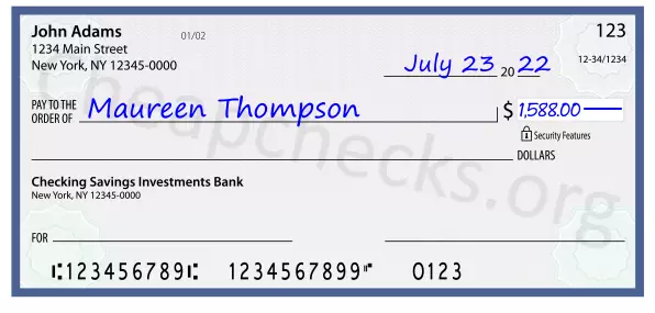 1588.00 dollars written on a check