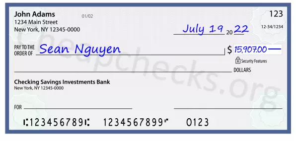 15907.00 dollars written on a check