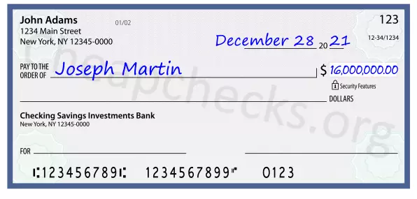 16000000.00 dollars written on a check