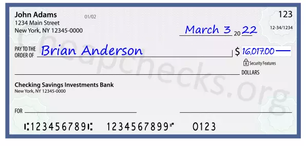 16017.00 dollars written on a check