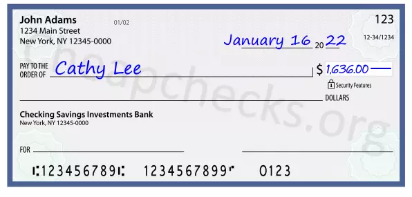 1636.00 dollars written on a check