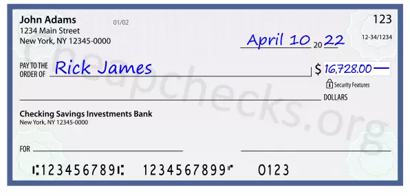 16728.00 dollars written on a check