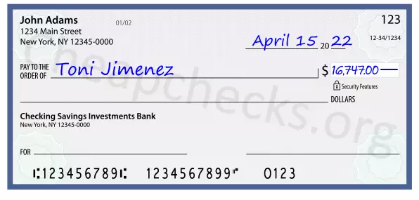 16747.00 dollars written on a check