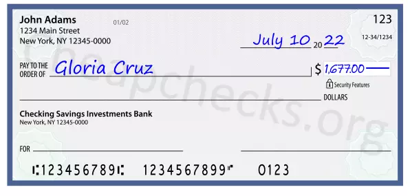 1677.00 dollars written on a check