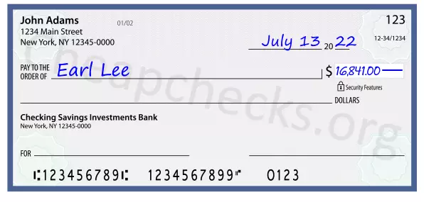 16841.00 dollars written on a check