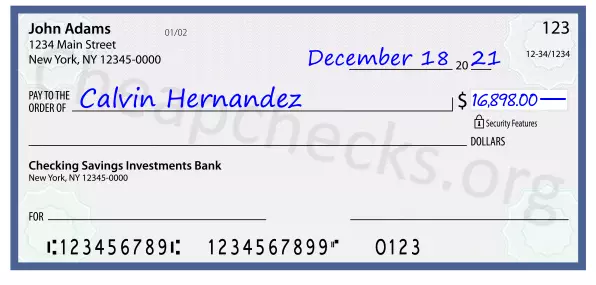 16898.00 dollars written on a check