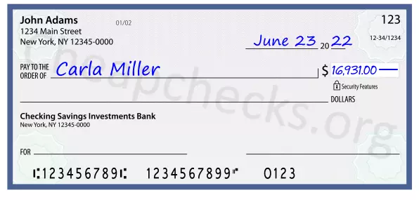 16931.00 dollars written on a check