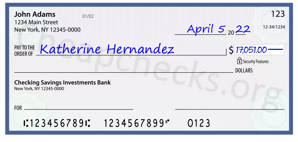 17051.00 dollars written on a check