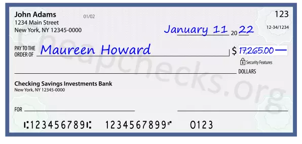 17265.00 dollars written on a check