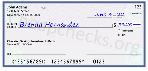 1736.00 dollars written on a check