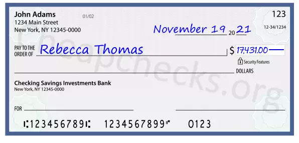 17431.00 dollars written on a check