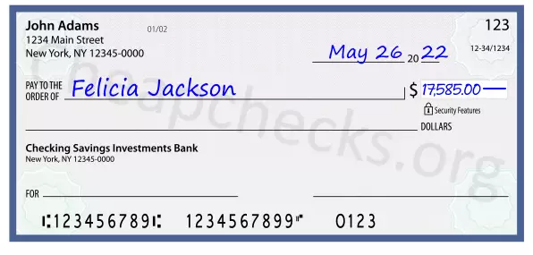 17585.00 dollars written on a check