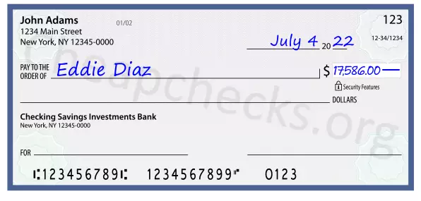 17586.00 dollars written on a check