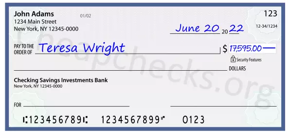 17595.00 dollars written on a check