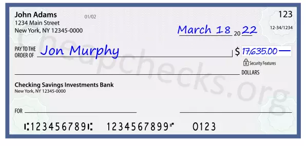 17635.00 dollars written on a check