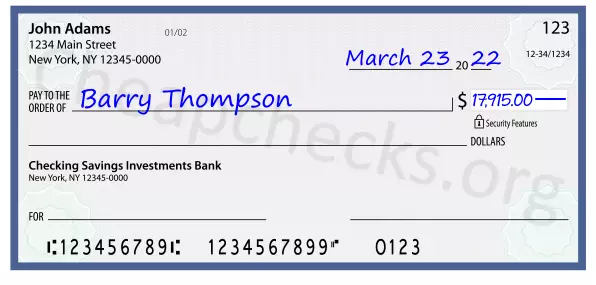 17915.00 dollars written on a check