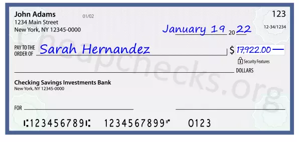 17922.00 dollars written on a check