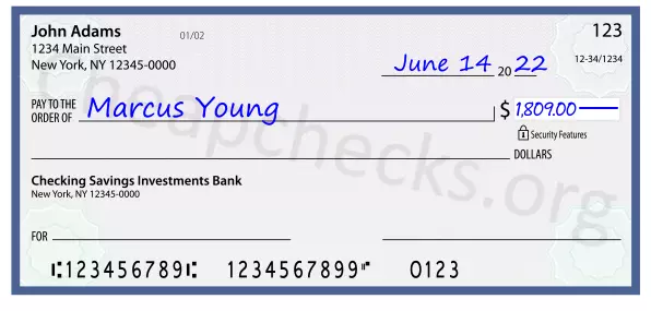1809.00 dollars written on a check