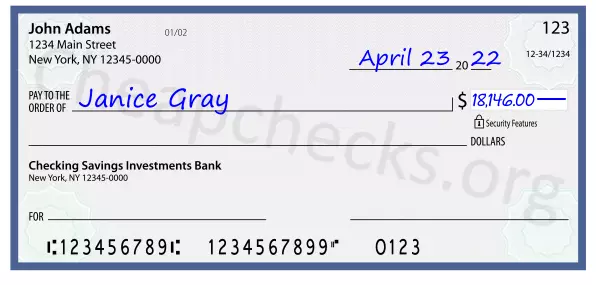 18146.00 dollars written on a check