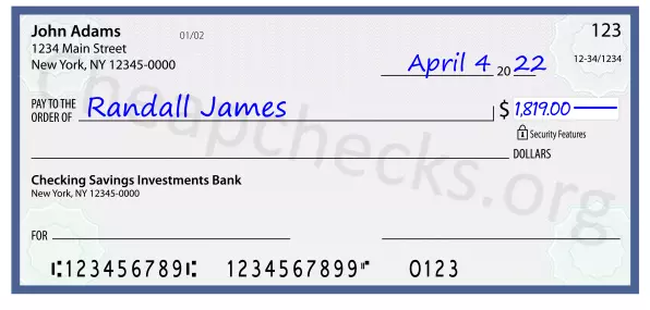 1819.00 dollars written on a check