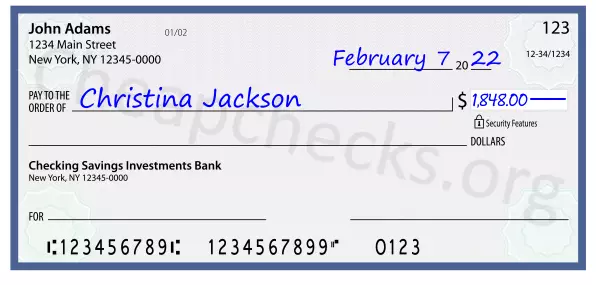 1848.00 dollars written on a check