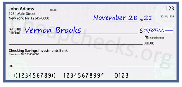 18585.00 dollars written on a check