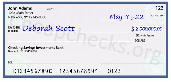 2000000.00 dollars written on a check